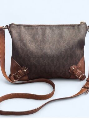 Michael Kors Fallon Medium Messenger Bag – Brown Monogram & Leather